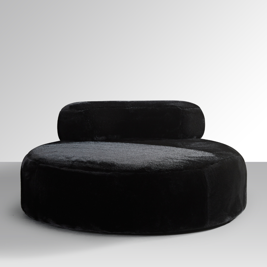 Flex Round Chaise Lounge with Movable Backrest- Black Faux Fur BUBULAND HOME