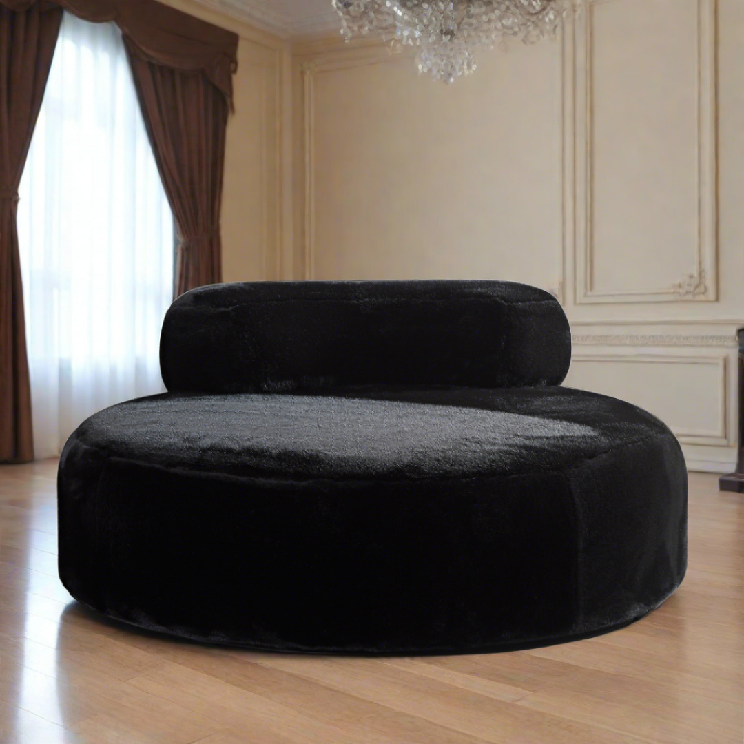 Flex Round Chaise Lounge with Movable Backrest- Black Faux Fur BUBULAND HOME