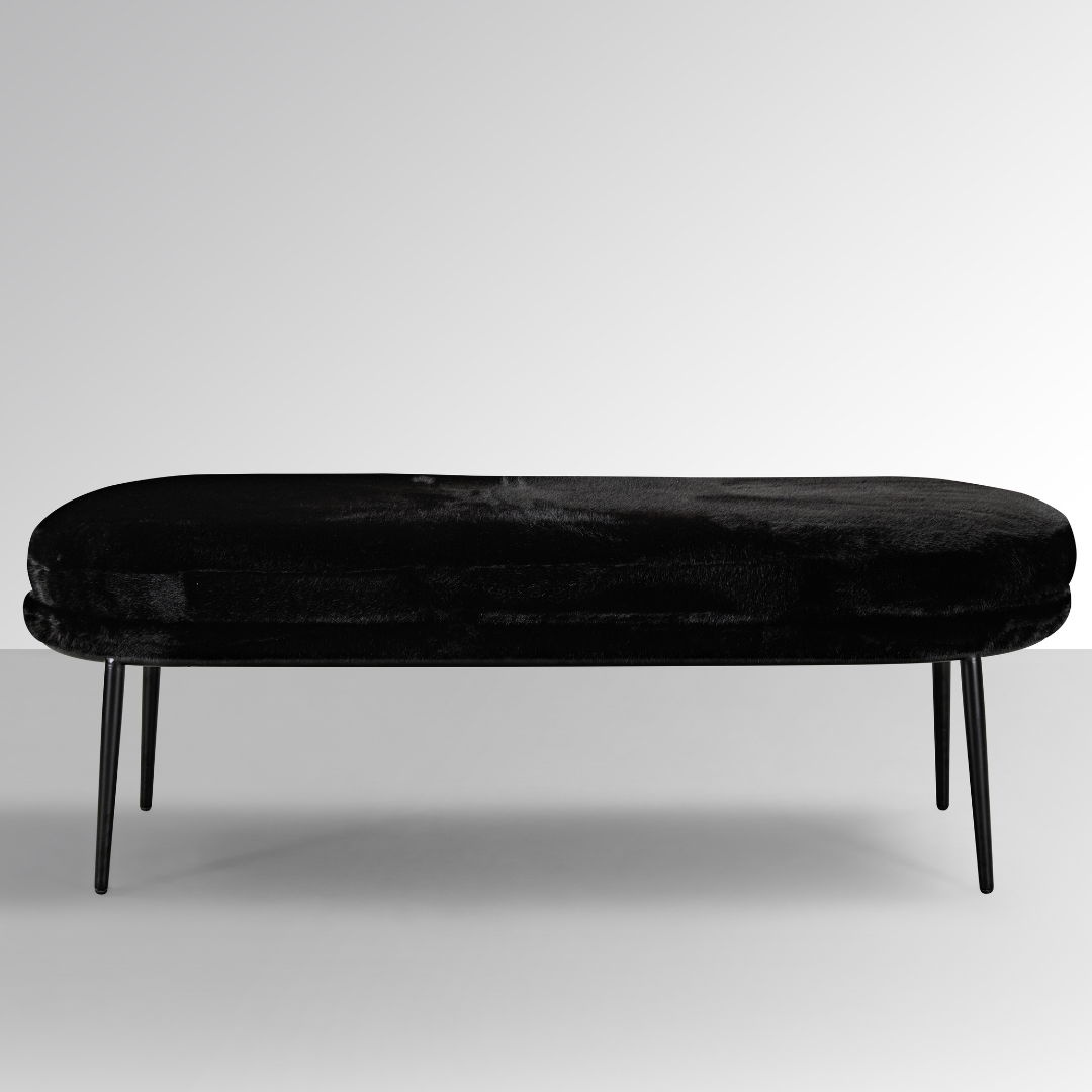 Glamour Bench Ottoman - Black Faux Fur BUBULAND HOME