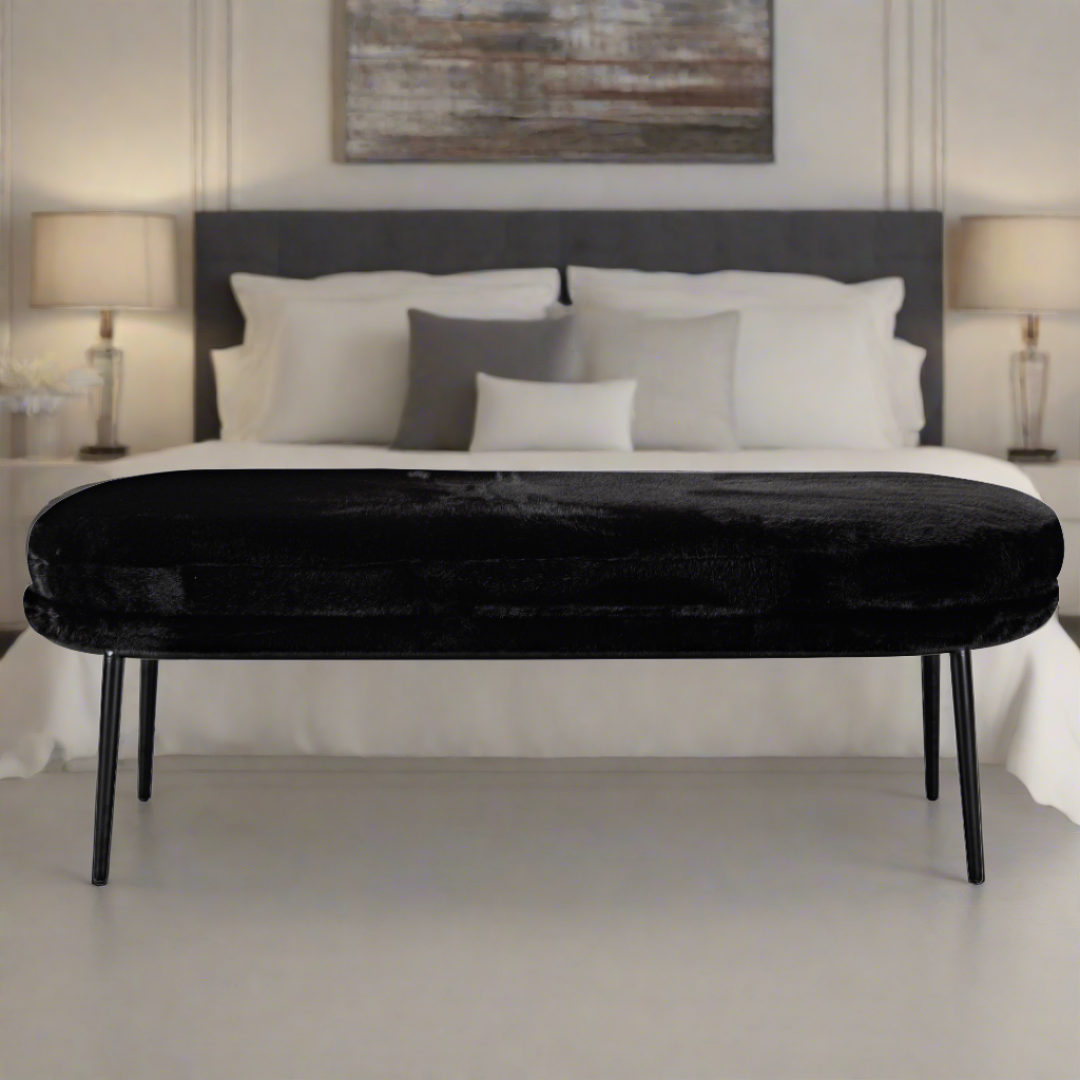 Glamour Bench Ottoman - Black Faux Fur BUBULAND HOME