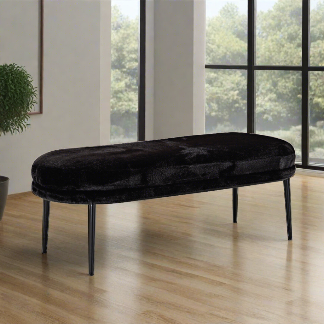 Glamour Bench Ottoman - Black Faux Fur BUBULAND HOME