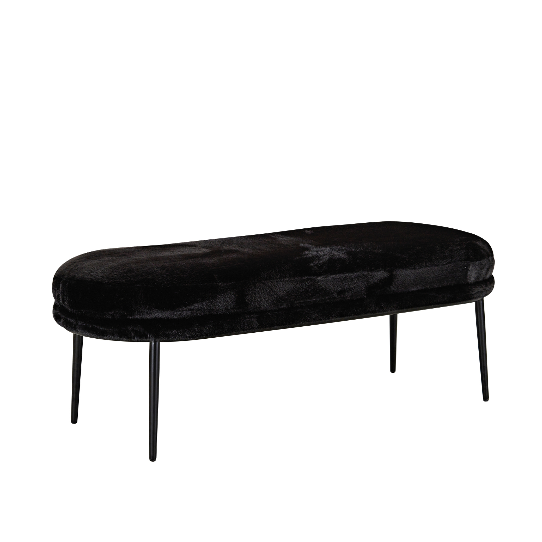 Glamour Bench Ottoman - Black Faux Fur BUBULAND HOME