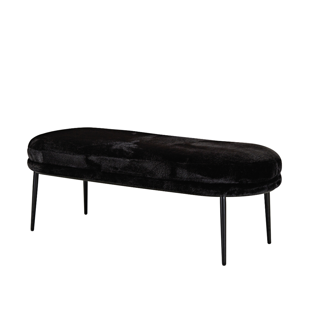 Glamour Bench Ottoman - Black Faux Fur BUBULAND HOME
