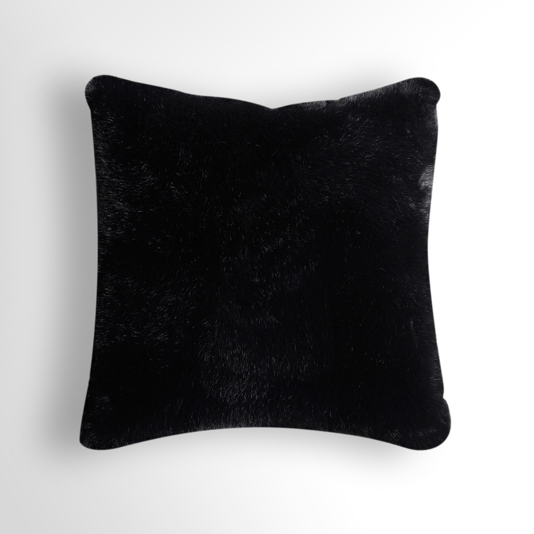 Glamour Black Faux Fur Cushion - Square - BUBULAND HOME