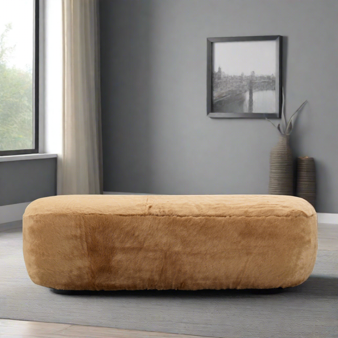 Glamour Long Oval Ottoman - Caramel Faux Fur BUBULAND HOME