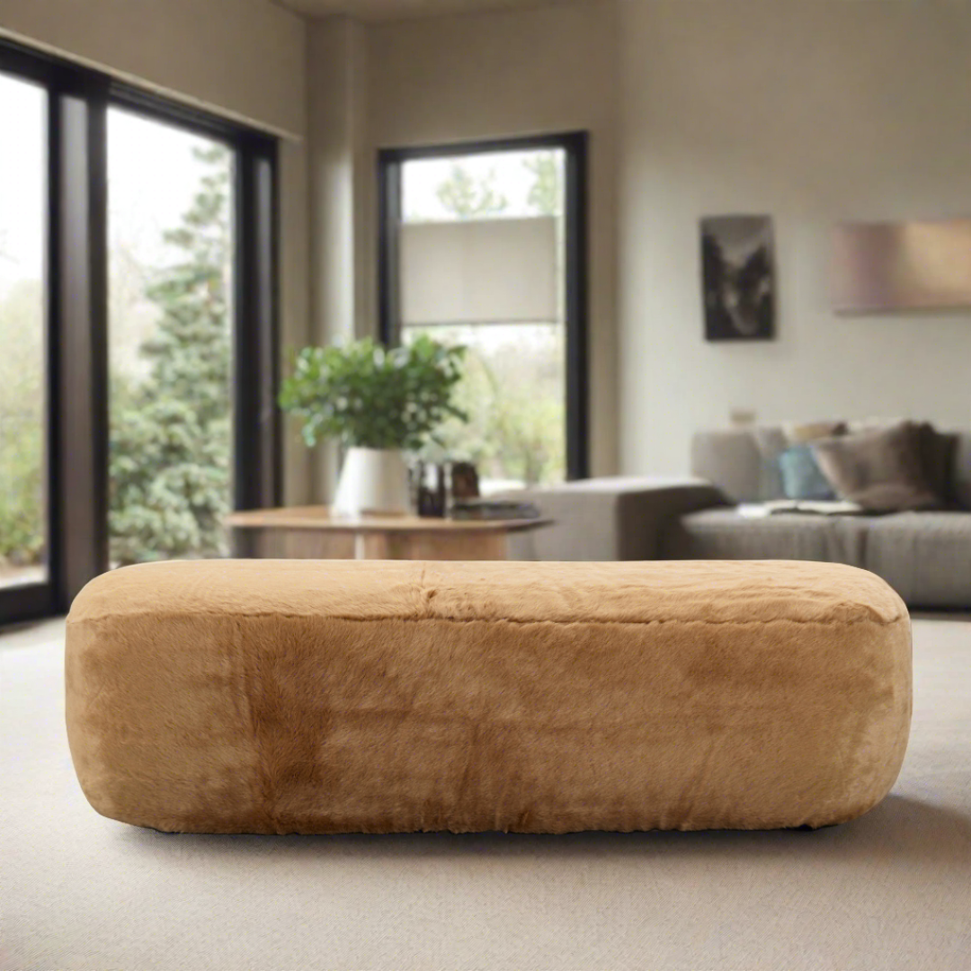 Glamour Long Oval Ottoman - Caramel Faux Fur BUBULAND HOME