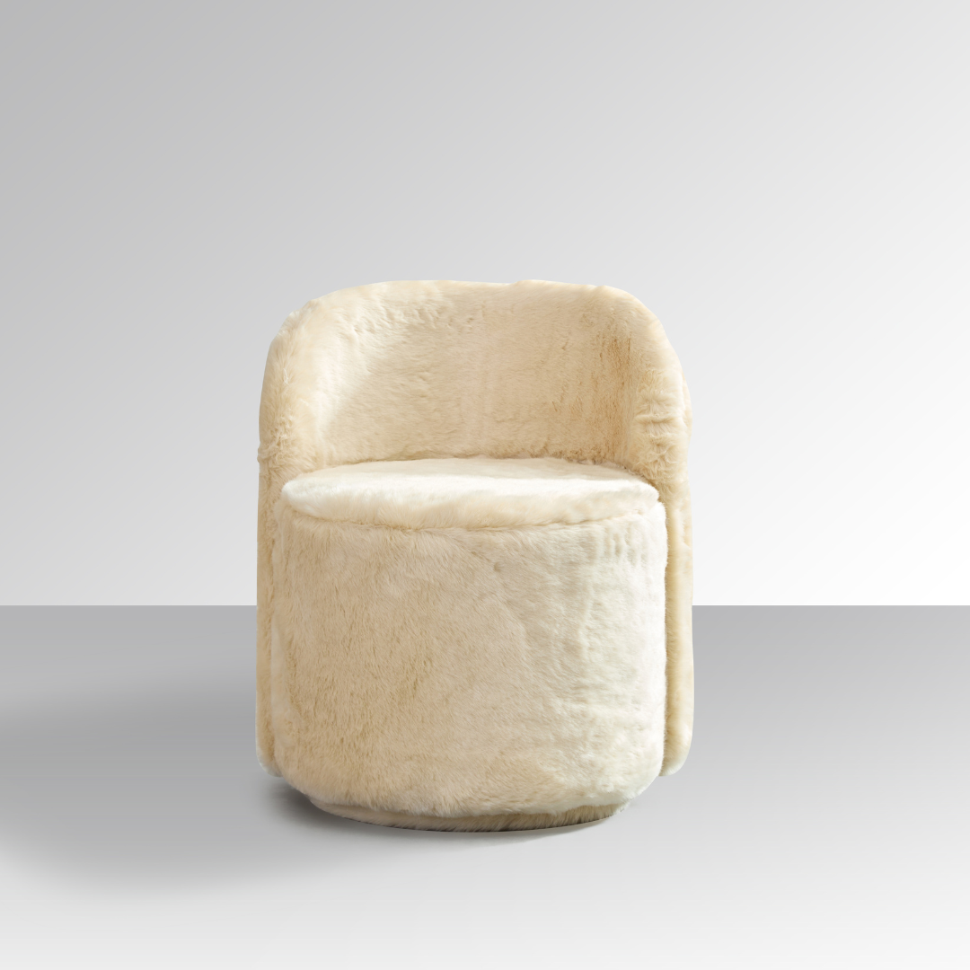 Glamour Swivel Armchair - Cream Faux Fur BUBULAND HOME