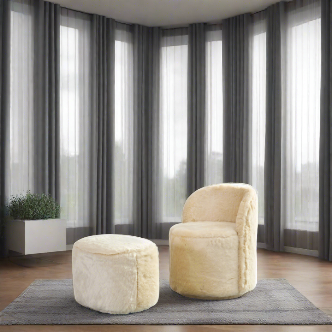 Glamour Swivel Armchair - Cream Faux Fur BUBULAND HOME