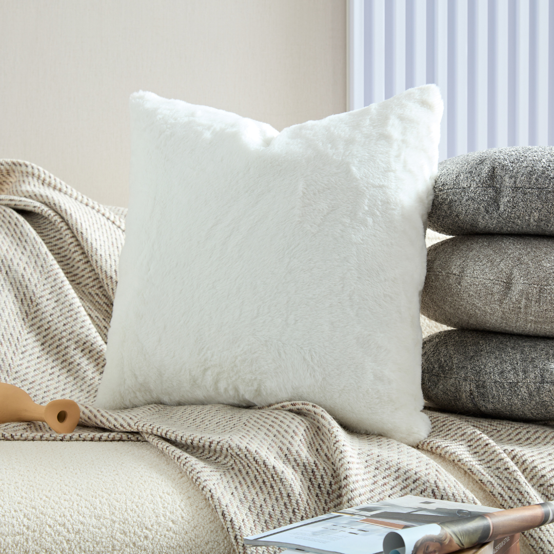 Glamour White Faux Fur Cushion - Square - BUBULAND HOME
