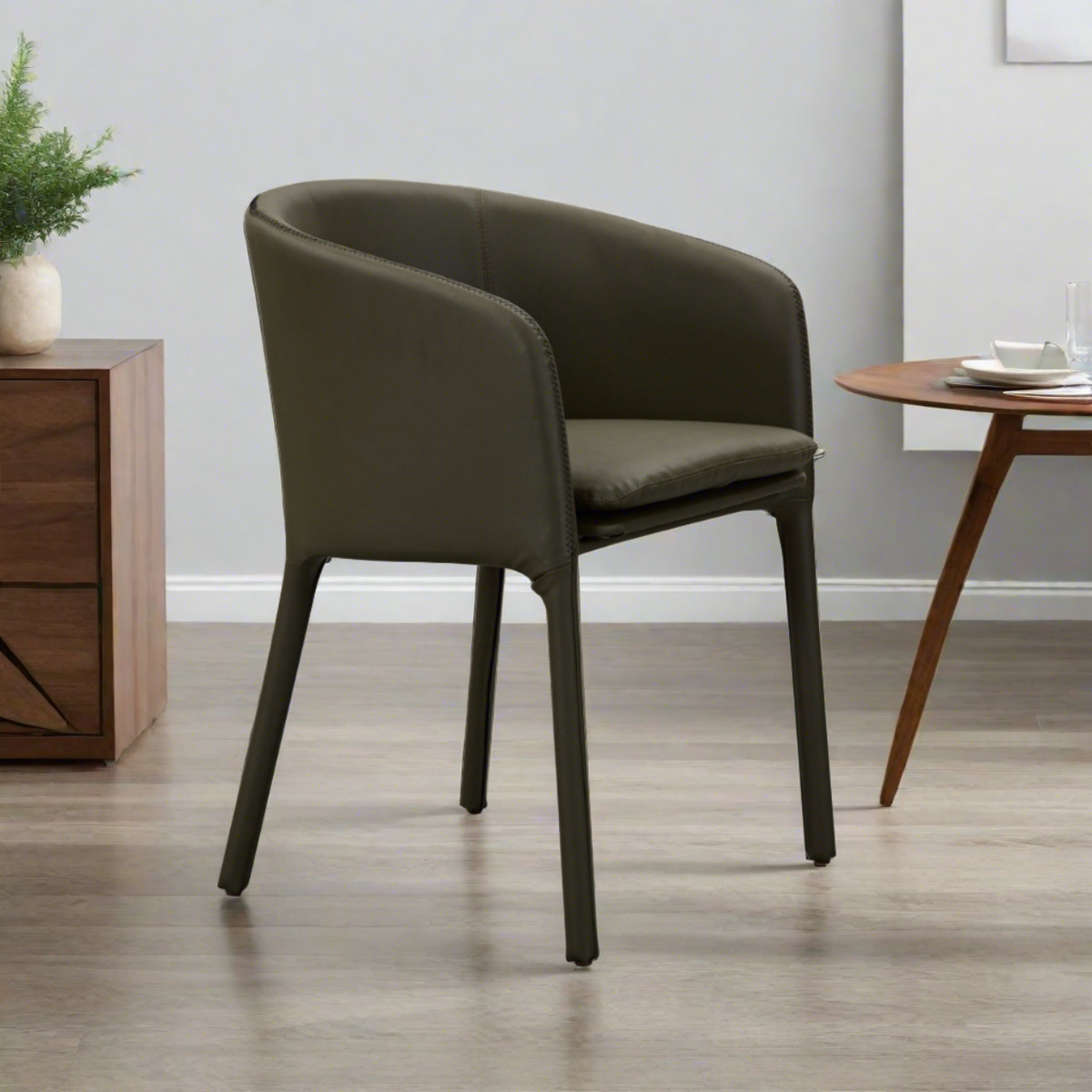 Goblet Dining Chair - Olive Green Faux Leather with Cross Stitching - BUBULAND HOME