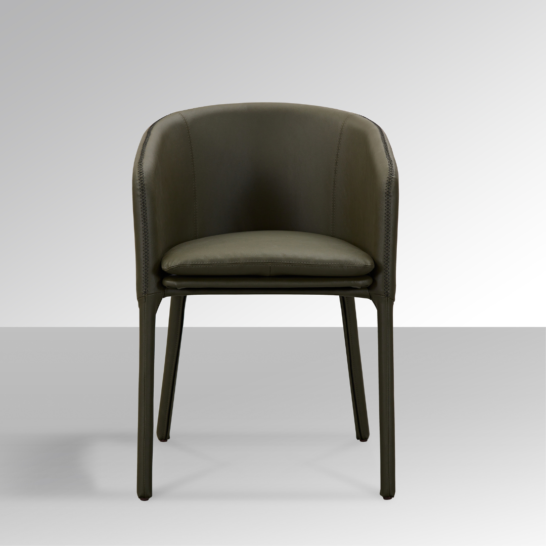 Goblet Dining Chair - Olive Green Faux Leather with Cross Stitching - BUBULAND HOME