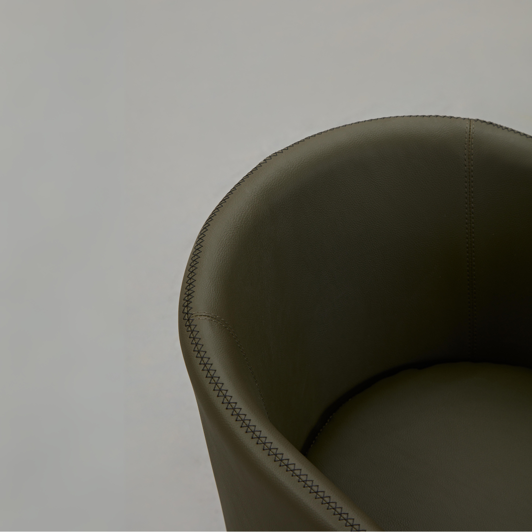 Goblet Dining Chair - Olive Green Faux Leather with Cross Stitching - BUBULAND HOME