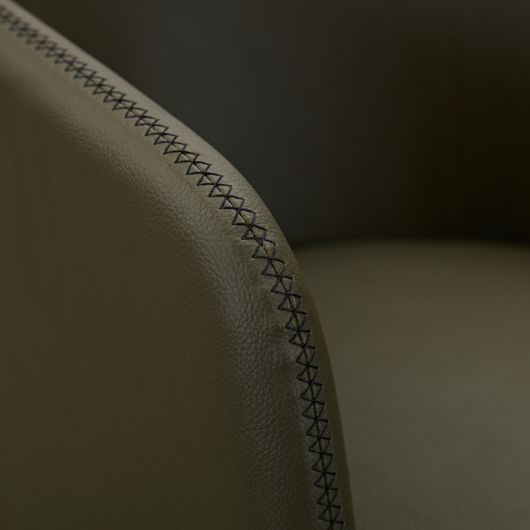 Goblet Dining Chair - Olive Green Faux Leather with Cross Stitching - BUBULAND HOME