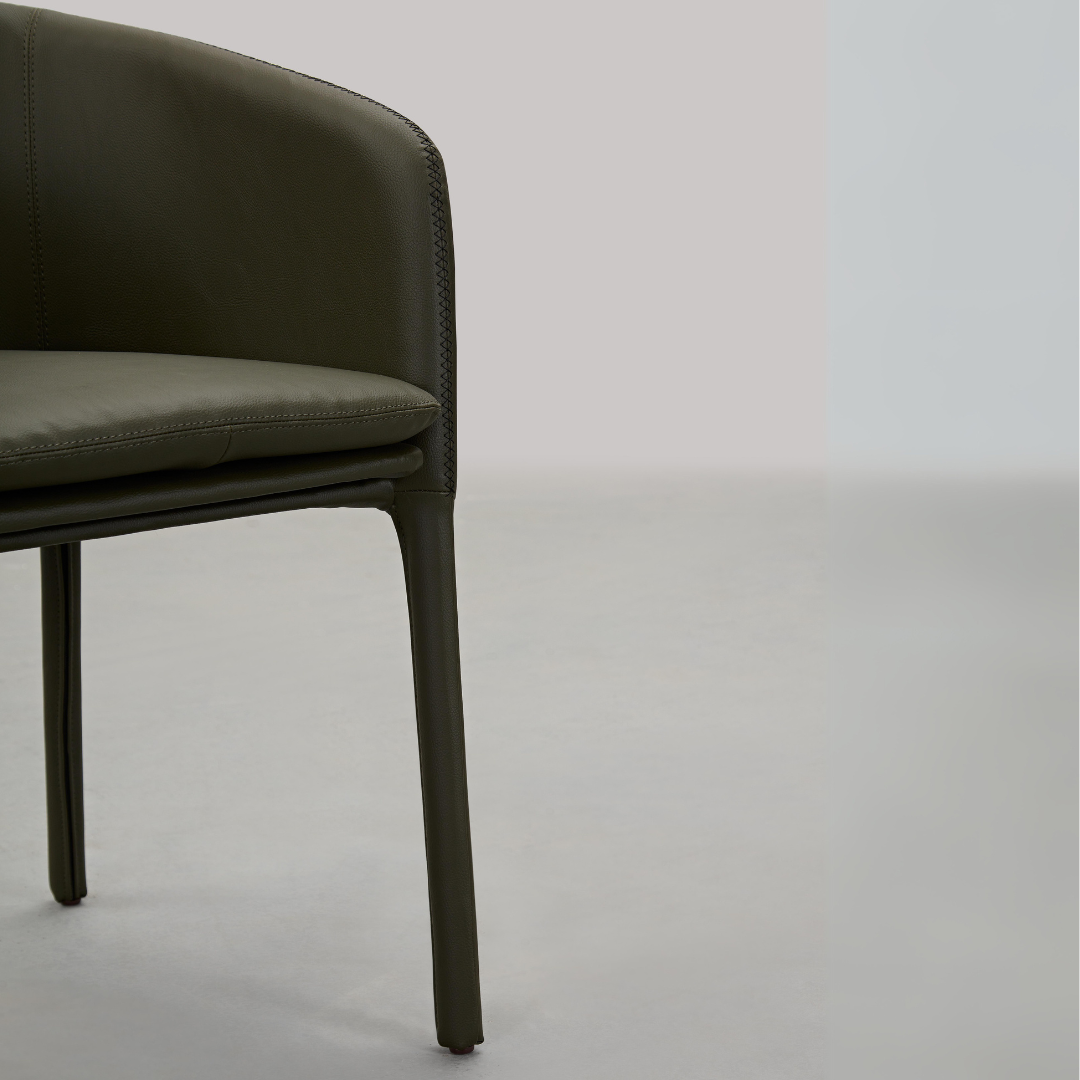 Goblet Dining Chair - Olive Green Faux Leather with Cross Stitching - BUBULAND HOME
