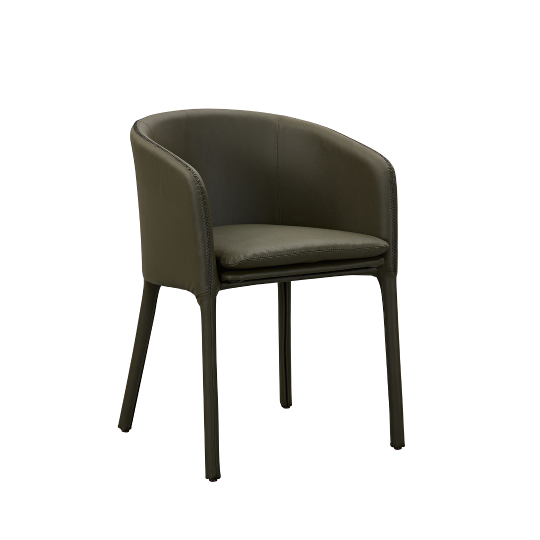 Goblet Dining Chair - Olive Green Faux Leather with Cross Stitching - BUBULAND HOME