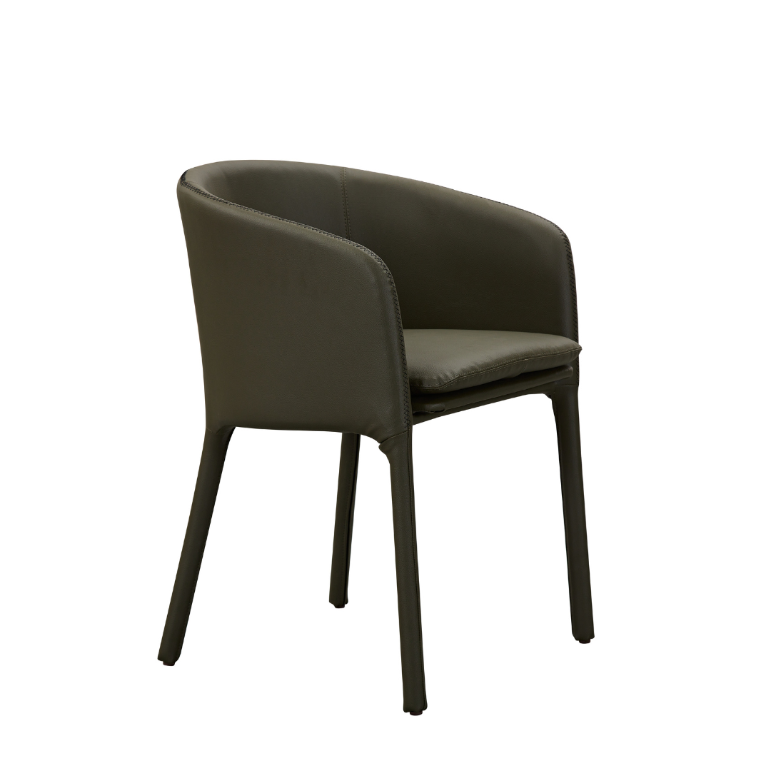 Goblet Dining Chair - Olive Green Faux Leather with Cross Stitching - BUBULAND HOME