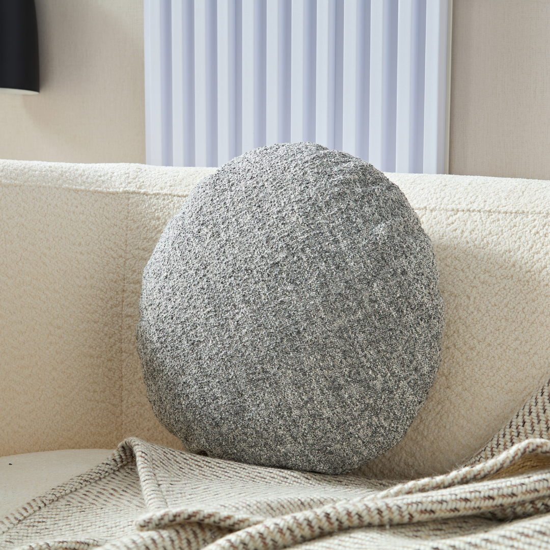 Moon Premium Weave Fabric Cushion - Dual Colours White/Grey Flat Round - BUBULAND HOME