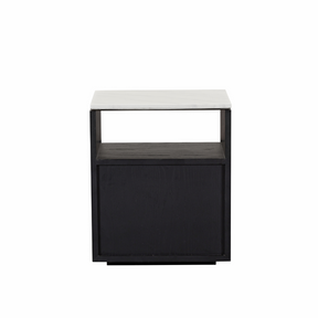 Marro Black Timber Side Table with White/Grey Marble Top - BUBULAND HOME