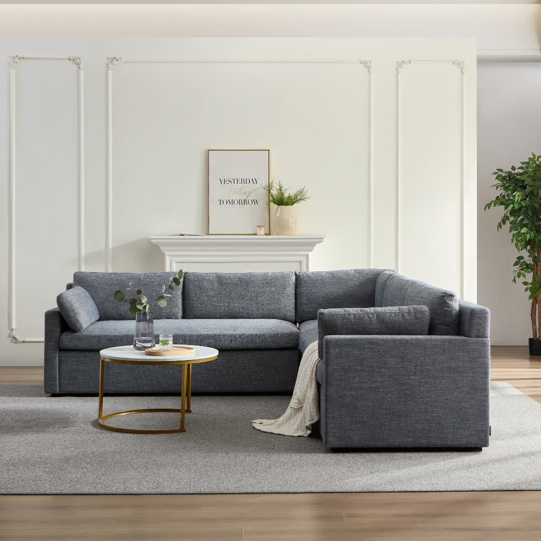 Hamilton L-Shaped Modular Sofa - Navy & Grey Weave BUBULAND HOME