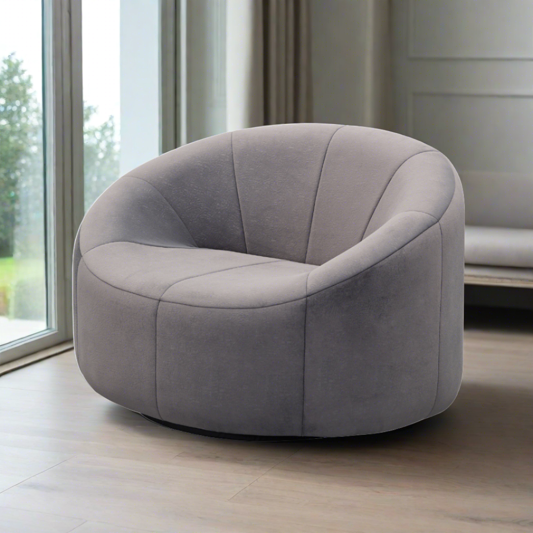 Hugo Swivel Armchair - Grey Patterned Velvet BUBULAND HOME