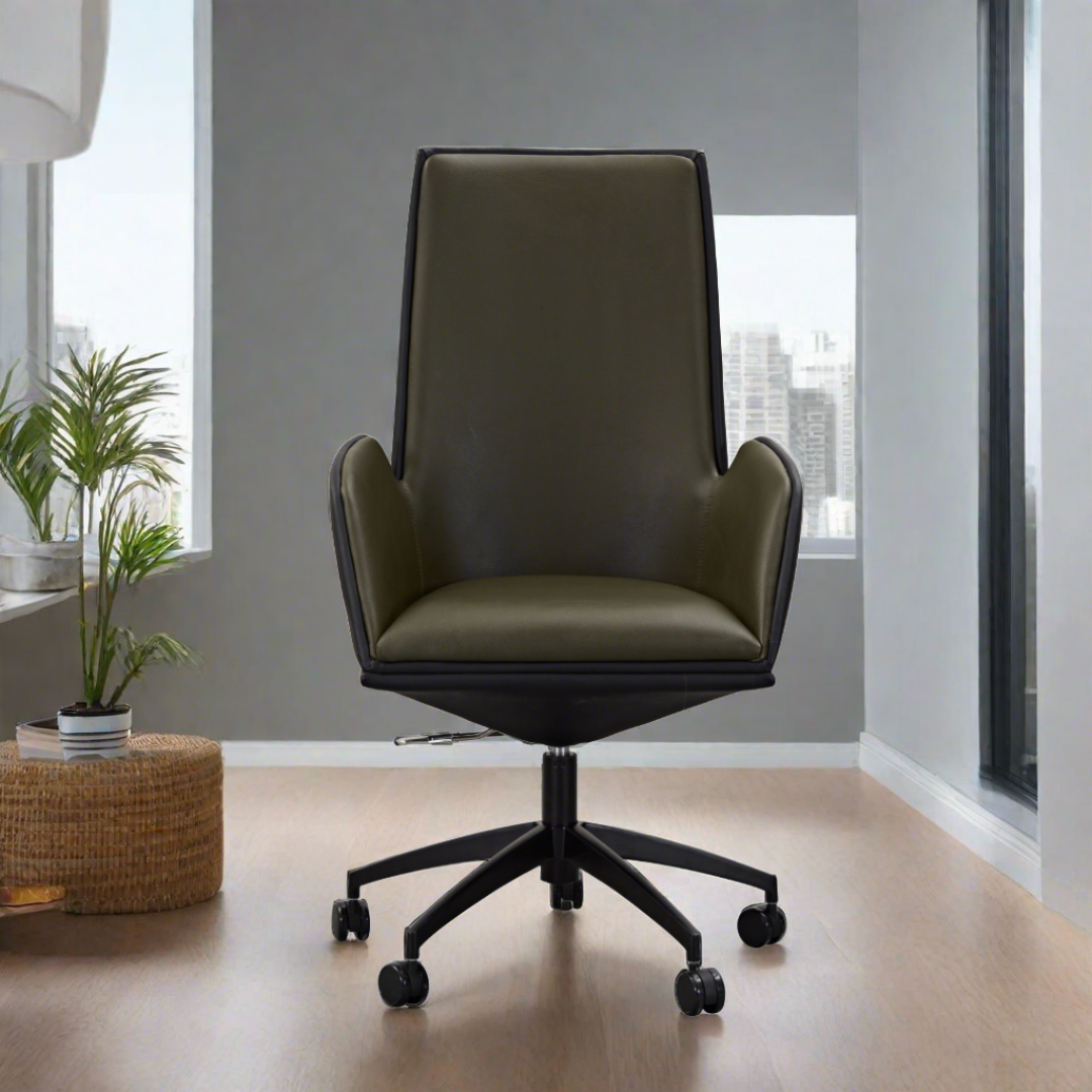 Imperial High Office Chair - Black/Olive Green Faux Leather BUBULAND HOME