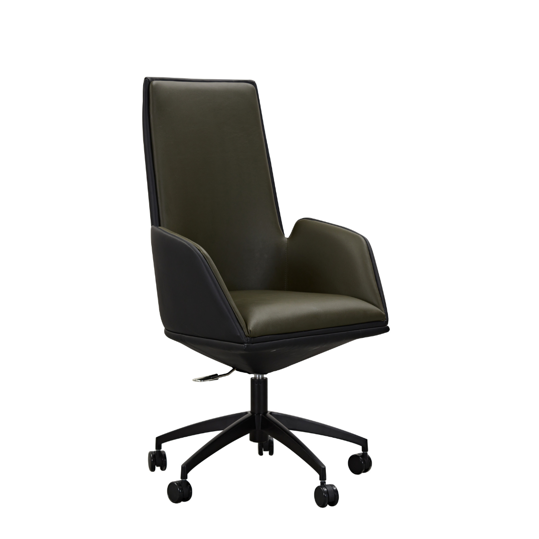 Imperial High Office Chair - Black/Olive Green Faux Leather BUBULAND HOME