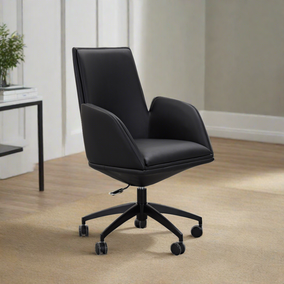 Imperial Low Office Chair - Black Faux Leather - BUBULAND HOME