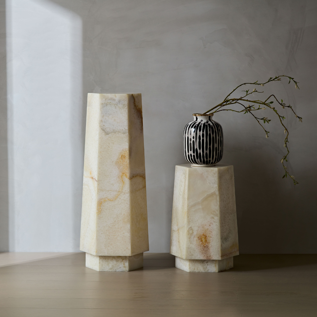 Jade Hexagonal Marble Plinth - Tall BUBULAND HOME