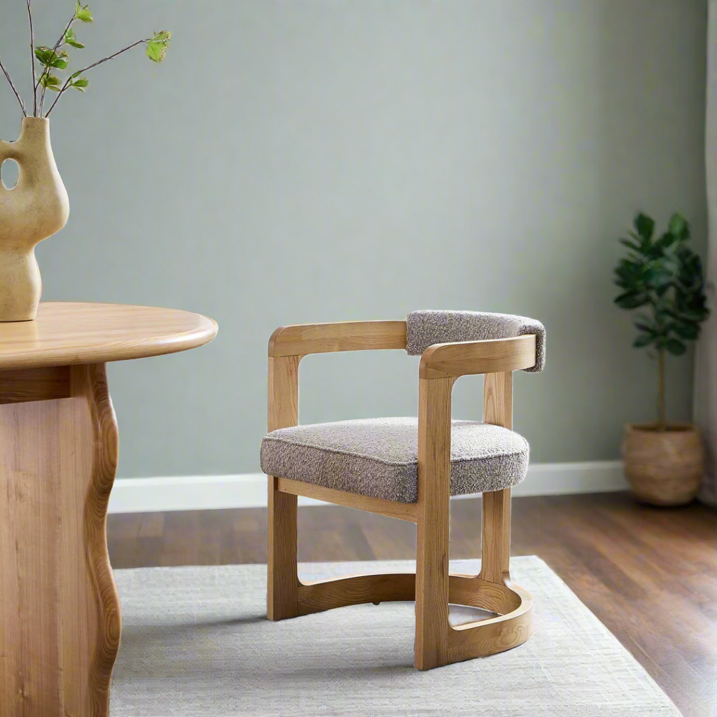 Kelly Hardwood & Boucle Dining Chair - Natural & Dove Grey BUBULAND HOME