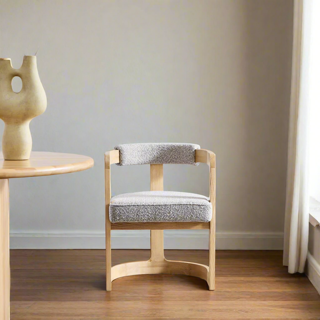 Kelly Hardwood & Boucle Dining Chair - Natural & Dove Grey BUBULAND HOME