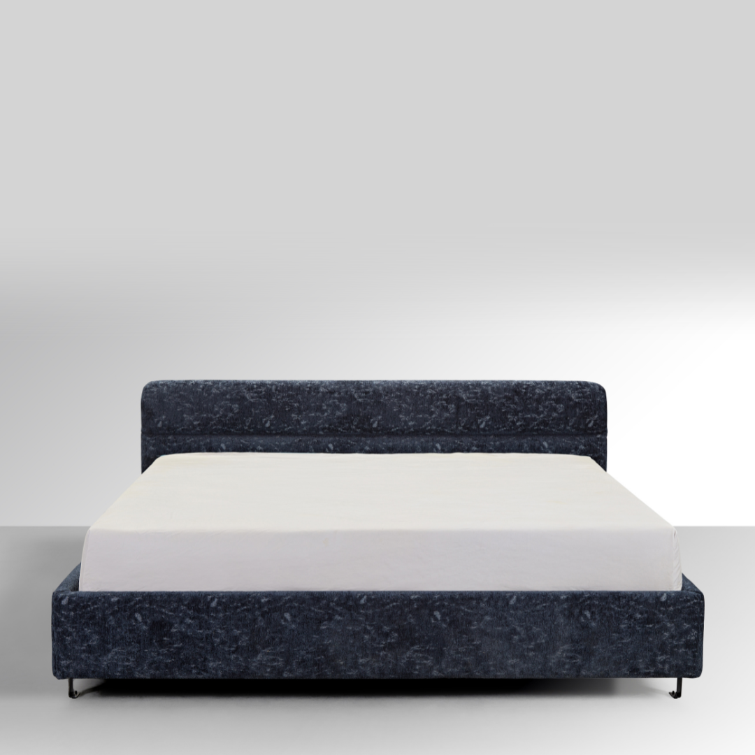 Kensington Horizontal Panelled Bed - Navy Blue Textured Fabric BUBULAND HOME