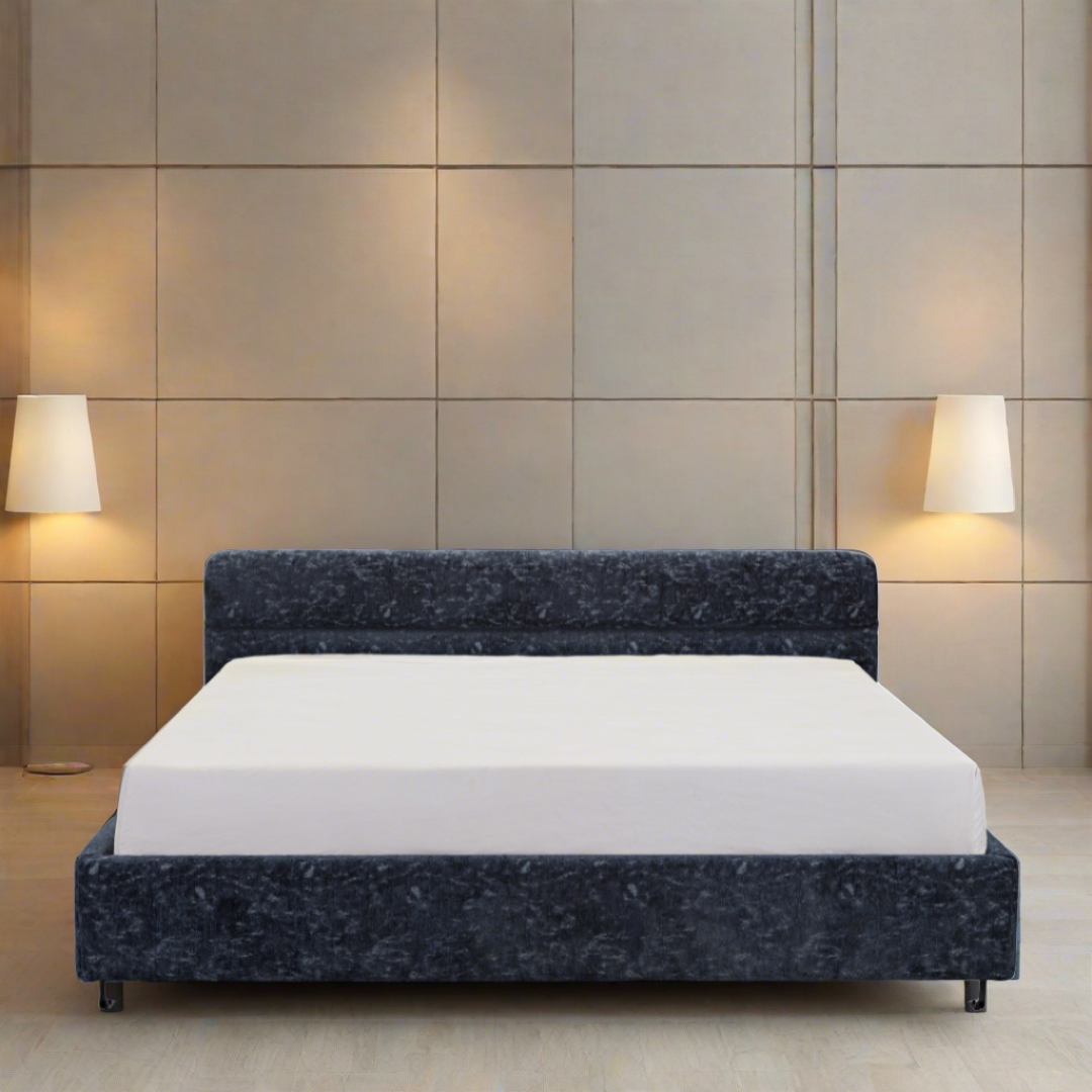 Kensington Horizontal Panelled Bed - Navy Blue Textured Fabric BUBULAND HOME