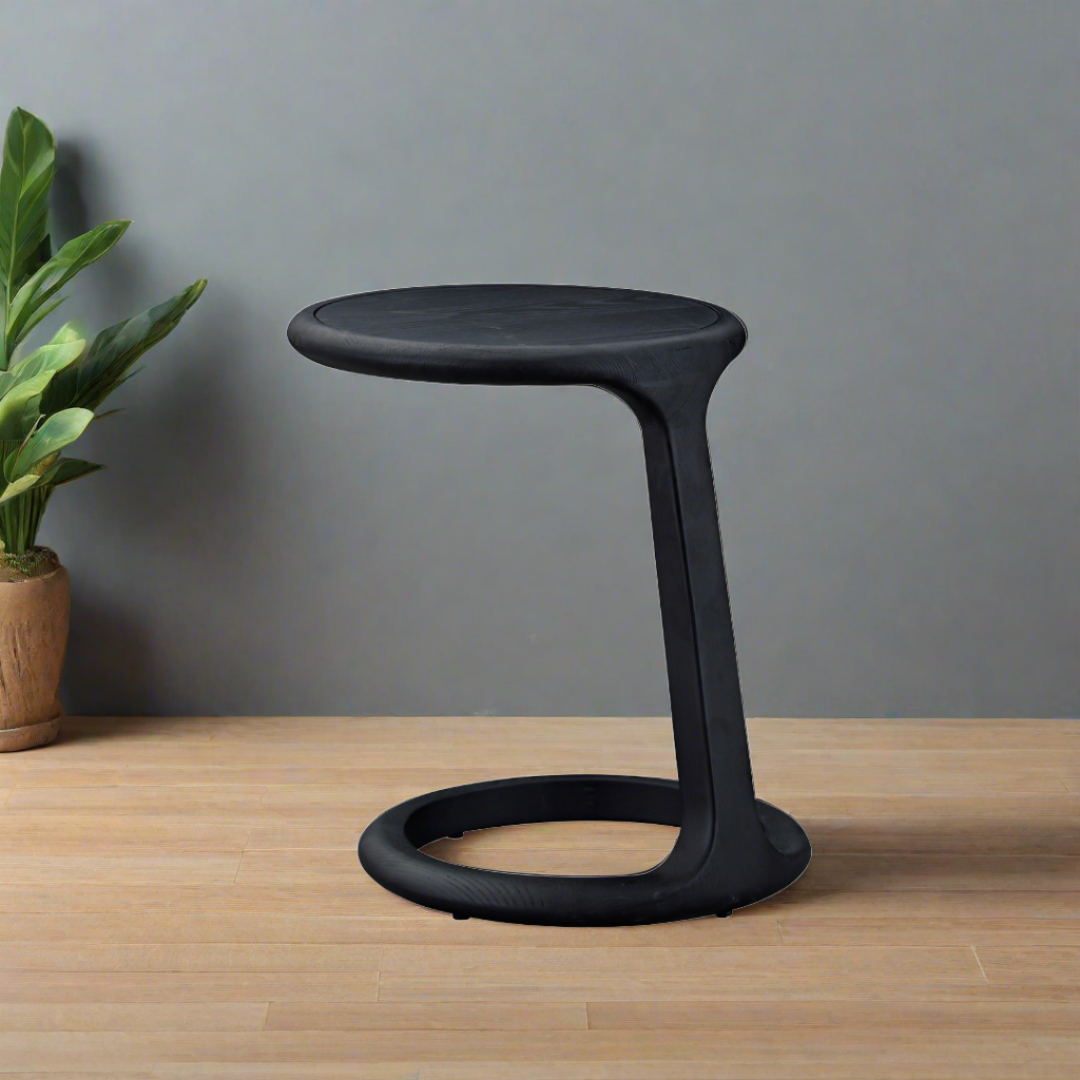Loop Black C-Shape Timber Side Table - BUBULAND HOME