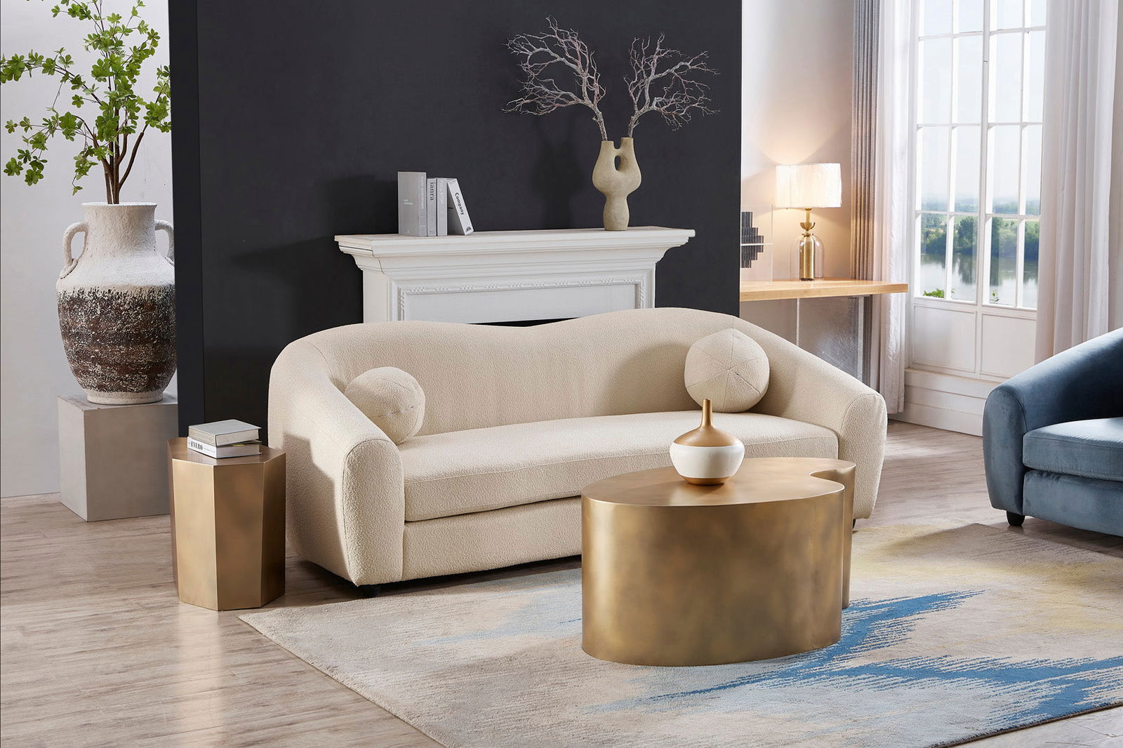 Louis 3 Seater Boucle Sofa - Natural White - sofa Natural White Boucle BUBULAND HOME