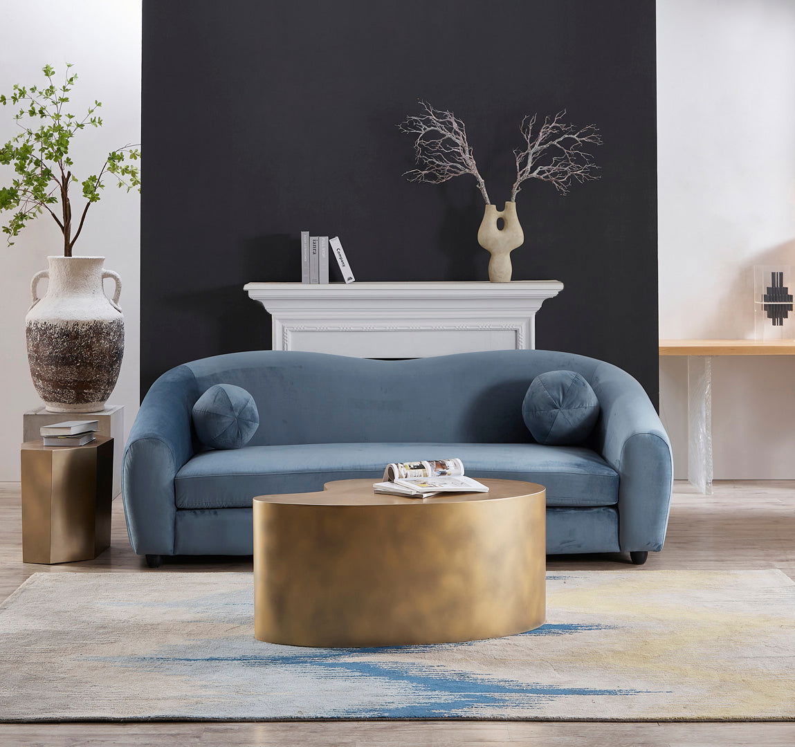 Louis 3 Seater Velvet Sofa - Dusty Blue BUBULAND HOME