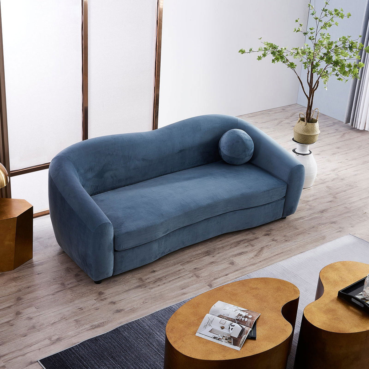 Louis 3 Seater Velvet Sofa - Dusty Blue BUBULAND HOME
