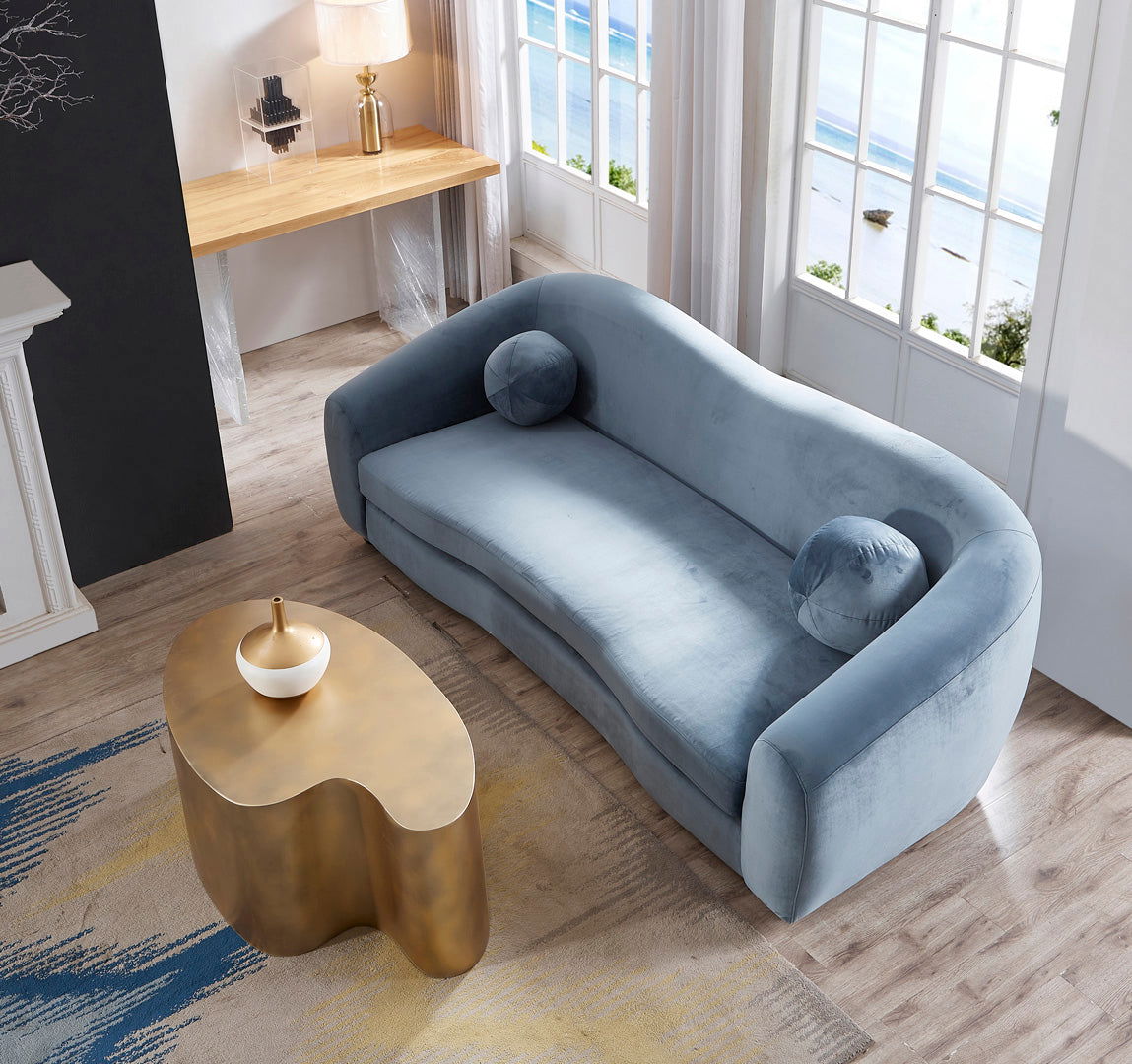 Louis 3 Seater Velvet Sofa - Dusty Blue BUBULAND HOME