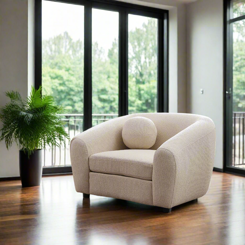 Louis Boucle Occasional Chair - Natural White BUBULAND HOME