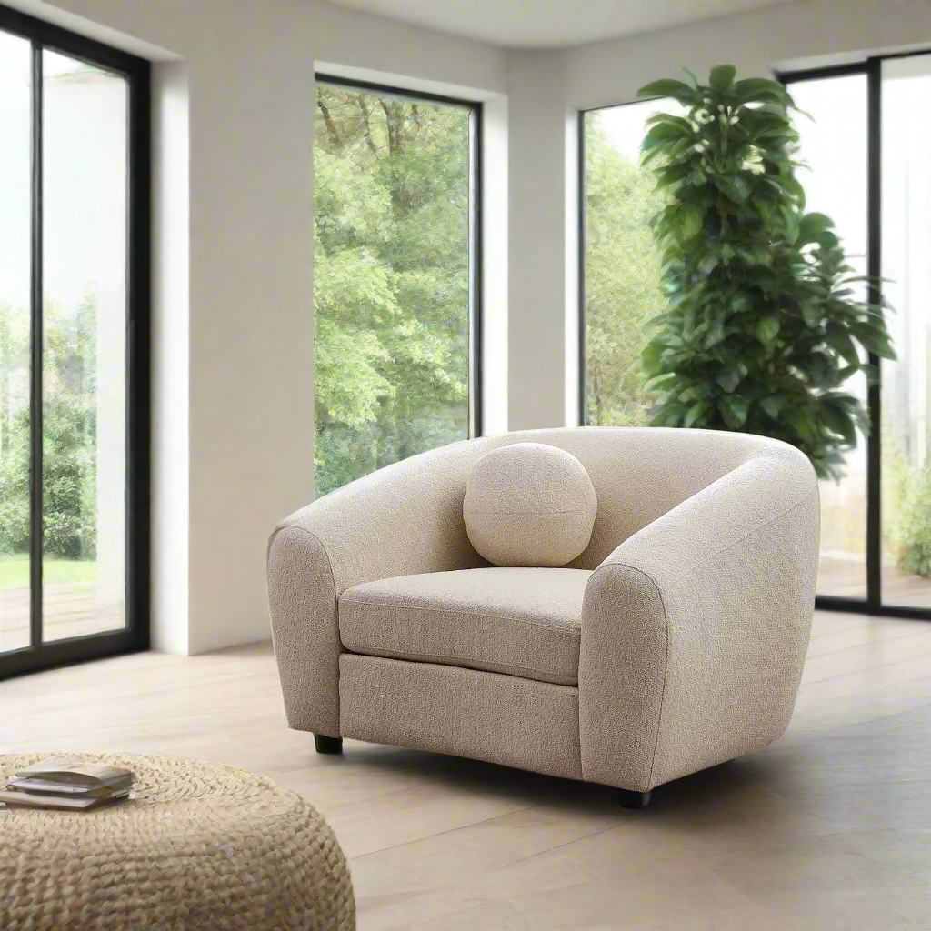 Louis Boucle Occasional Chair - Natural White BUBULAND HOME