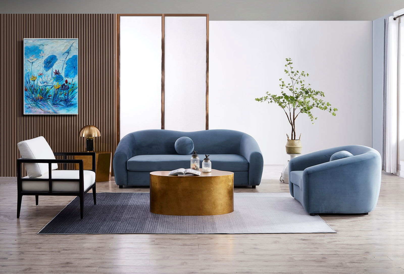 Louis Velvet Occasional Chair - Dusty Blue - sofa Dusty Blue Velvet BUBULAND HOME