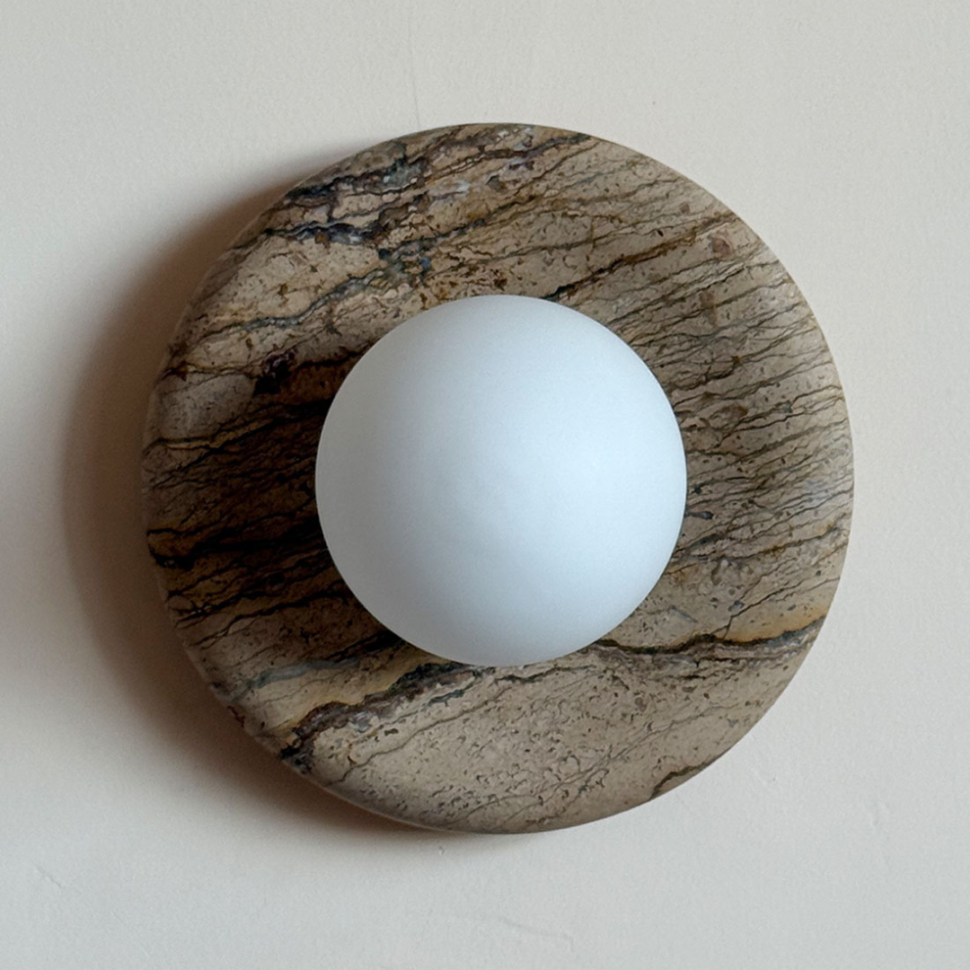 Luna Sconce Wall Light - Eramosa Marble Curved Plate 20cm