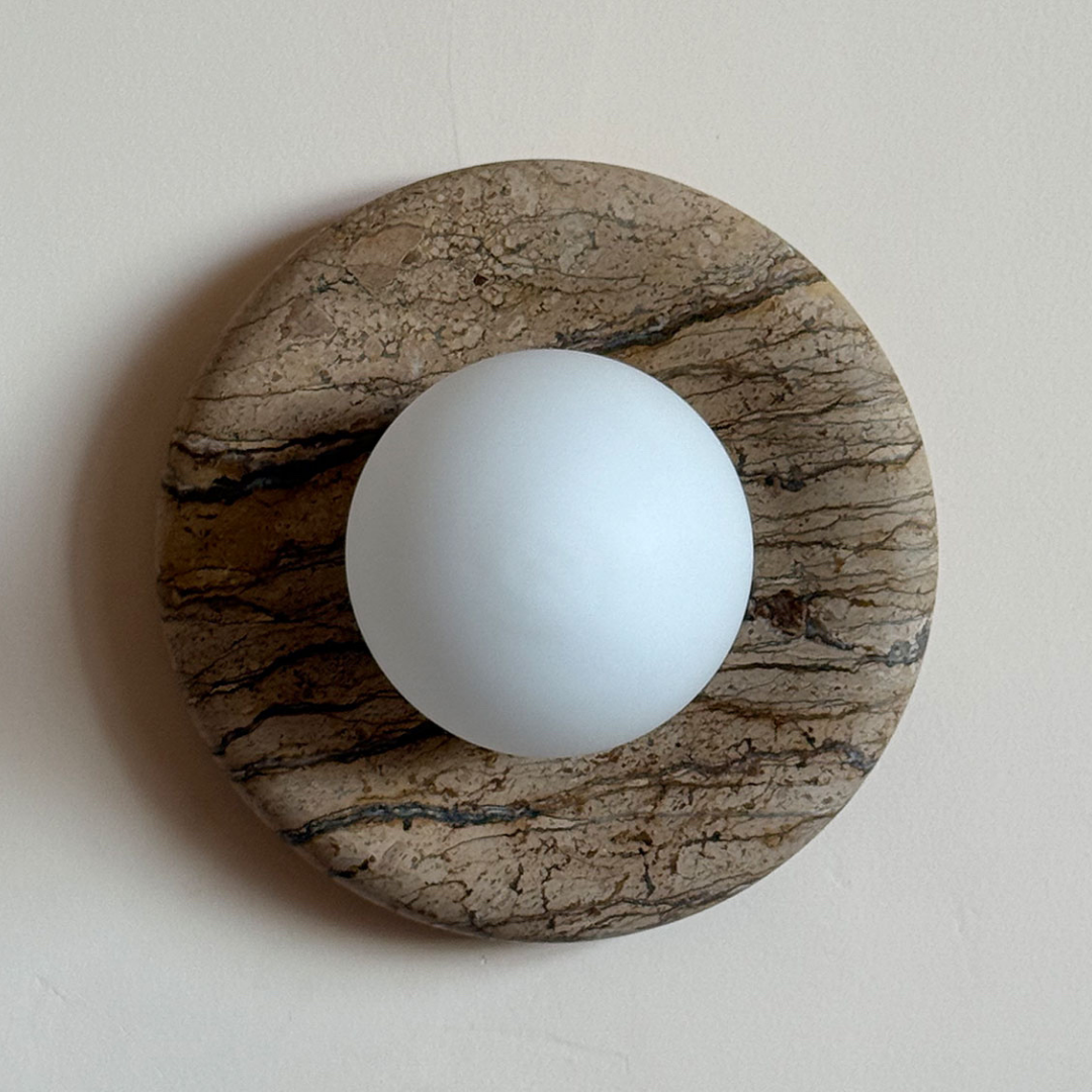 Luna Sconce Wall Light - Eramosa Marble Curved Plate 20cm