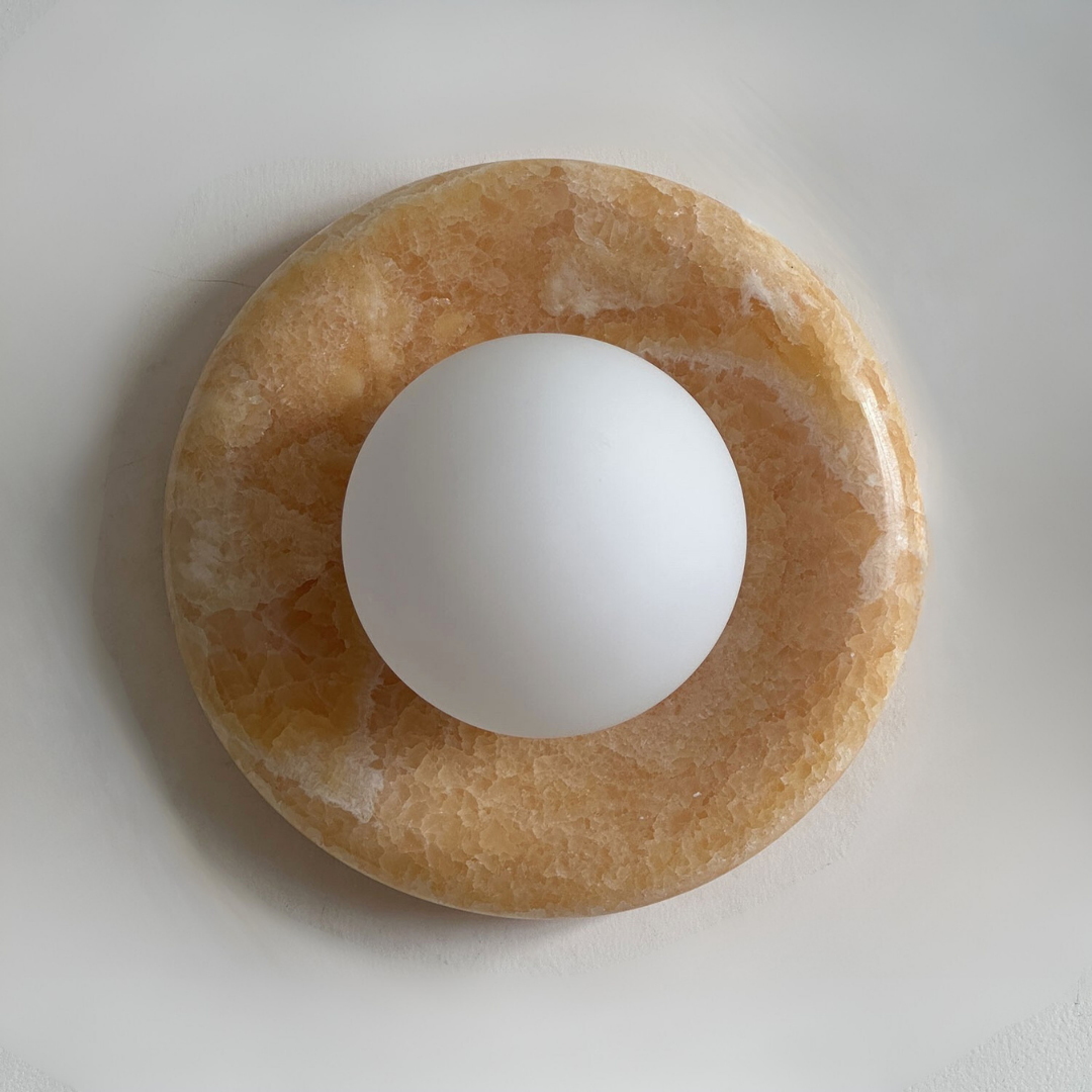 Luna Sconce Wall Light - Honey Onyx Marble Curved Plate 20cm