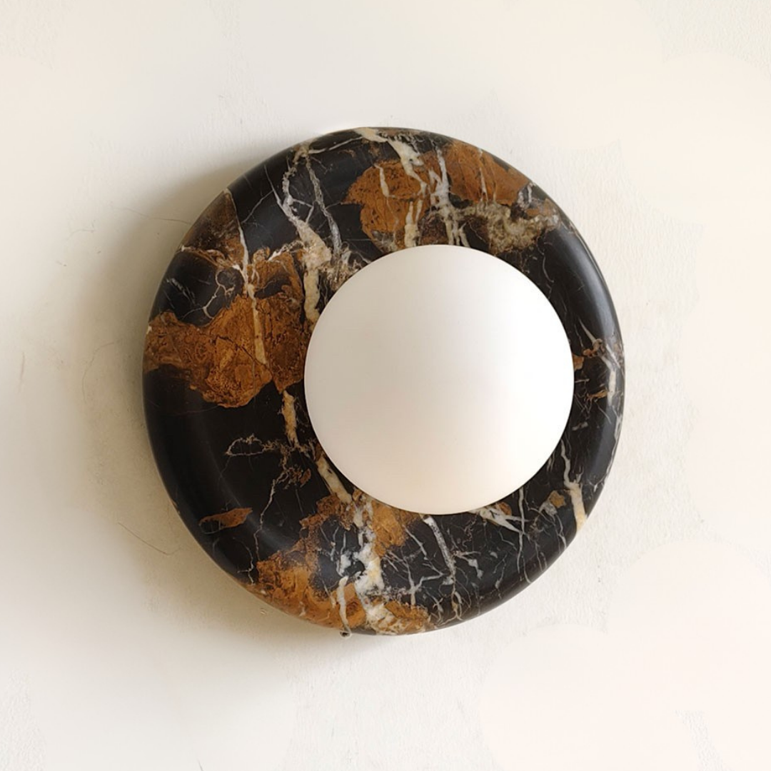 Luna Sconce Wall Light - Portoro Gold Marble Curved Plate 20cm