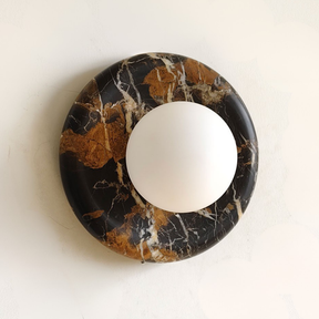 Luna Sconce Wall Light - Portoro Gold Marble Curved Plate 20cm