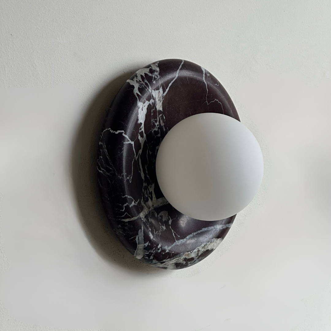 Luna Sconce Wall Light - Rosso Lepanto Marble Curved Plate 20cm