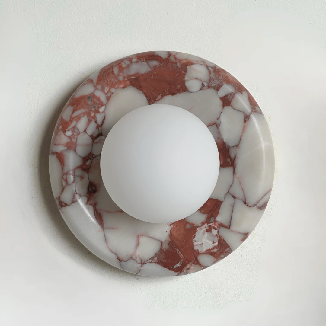 Luna Sconce Wall Light - Bulgari Red Marble Curved Plate 20cm BUBULAND HOME