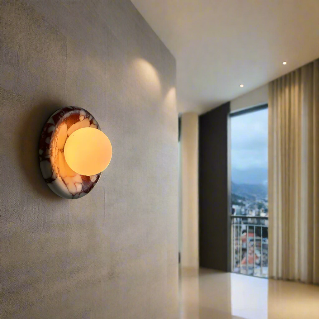 Luna Sconce Wall Light - Bulgari Red Marble Curved Plate 20cm BUBULAND HOME
