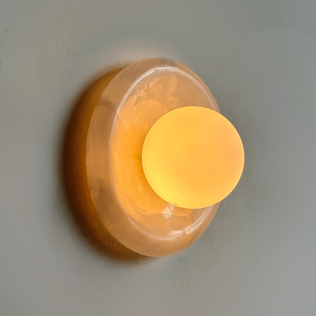 Luna Sconce Wall Light - Pearl Alabaster Marble Curved Plate 20cm BUBULAND HOME