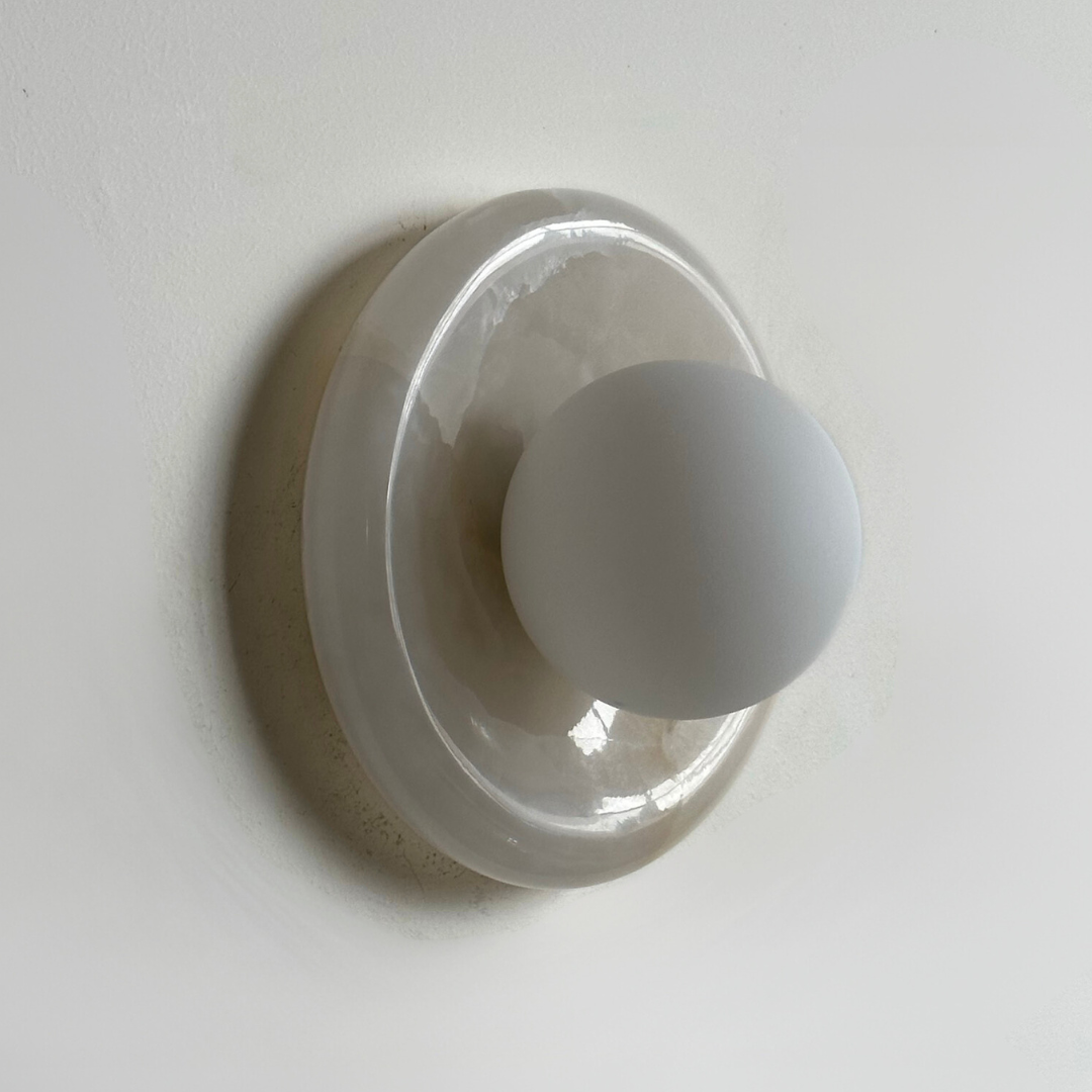 Luna Sconce Wall Light - Pearl Alabaster Marble Curved Plate 20cm BUBULAND HOME